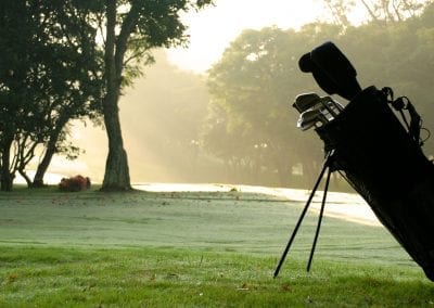 Golf Club Bag Leaning by itself on a dewy Morning